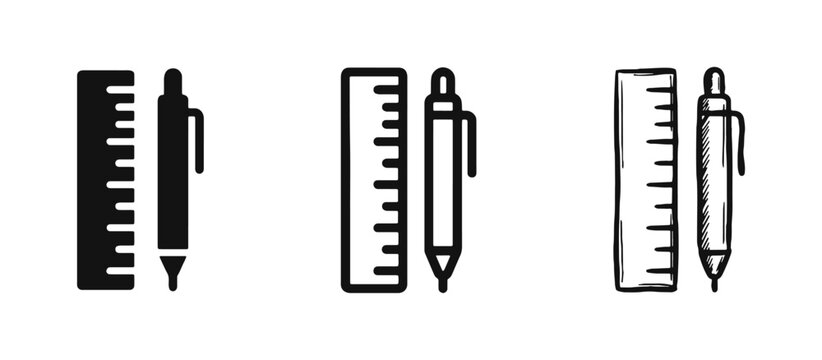 Ruler and Pen Icon Set for Design and Measurement