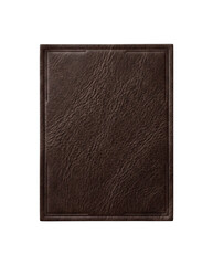 Fototapeta premium Dark brown grained leather book cover isolated. Antique document folder mockup.
