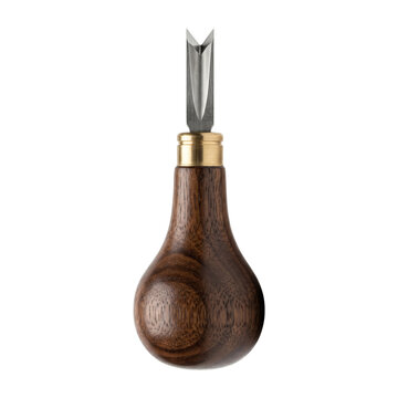 Wood handled V-gouge lino cutting tool isolated. Printmaking accessory.