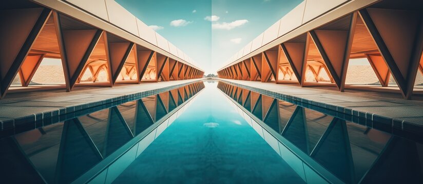 A masterclass in symmetry and serenity, where modern geometric design meets the calm of a reflecting pool.