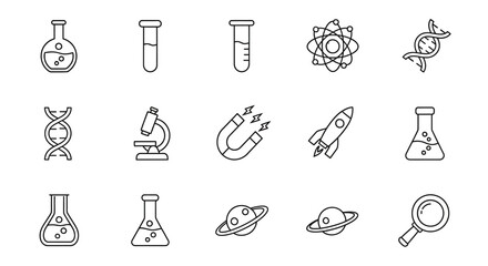 Science Icons: Chemistry, Biology, Physics, Space, and Research © mah