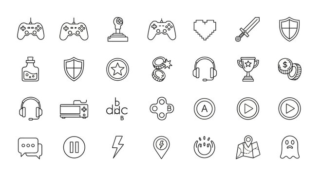 Video Game Icons Collection: Controllers, Power-ups, Shields, and More