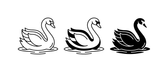 Fototapeta premium Elegant Swan Vector Icons, Black and White Line Art, Silhouette Set for Nature and Wildlife Graphics
