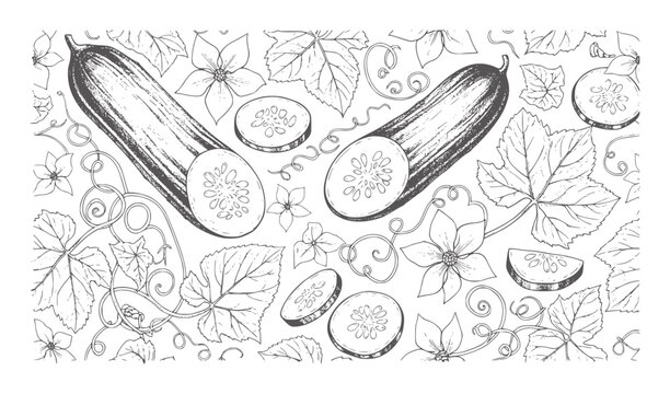 Black and white cucumber and foliage botanical