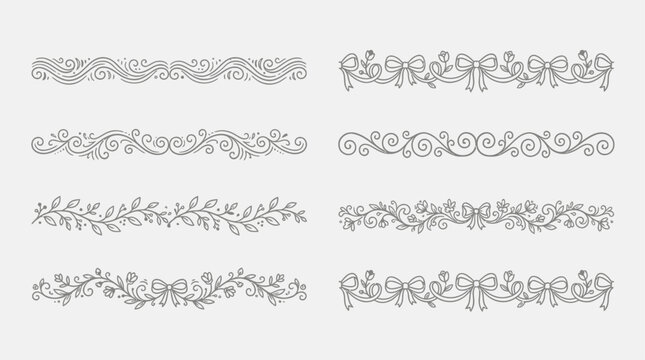 Collection of elegant decorative ornamental borders and dividers in black and white, perfect for design embellishments and creative projects