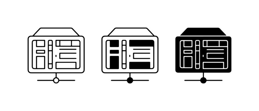 Server rack icons, network data center equipment, database storage system, technology infrastructure, cloud computing symbols