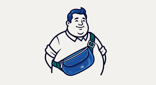 Cheerful plus size man wearing a casual crossbody bag illustration