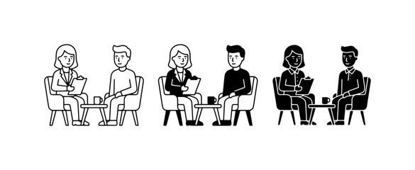 Fototapeta premium Therapy Session Icons, Counseling Meeting Graphics, Mental Health Support Vector Set, Consultation Dialogue Illustrations