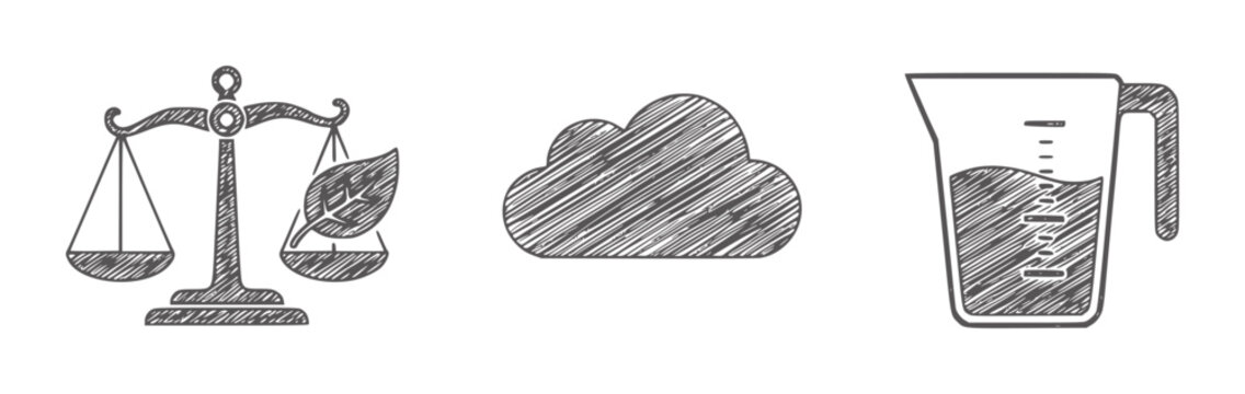 Gray scale balance with leaf cloud and measuring cup