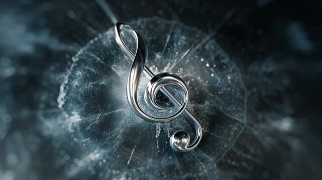 Intricate Treble Clef Symbol Surrounded by Shimmering Particles and Light in an Abstract Music Theme
