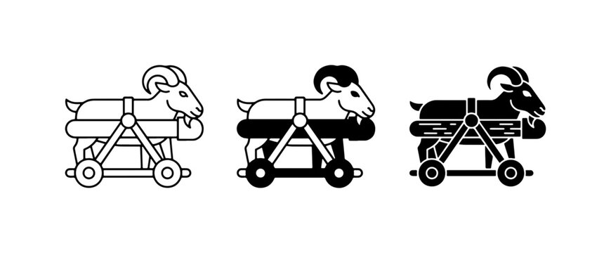 Ram Catapult Vector Icons, Medieval Siege Weapon Symbols, Ancient Warfare Ramming Device Graphics