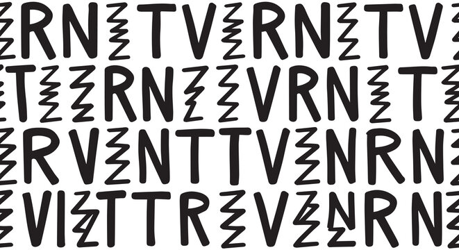 Seamless pattern with hand drawn black letters r n t v and zigzag lines on a simple style background for creative textile and wrapping paper design