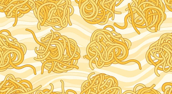 Seamless Pasta Pattern: Swirls of Golden Spaghetti Noodles Background
