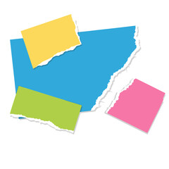 Obraz premium Stacked composition of blue yellow green and pink paper pieces with ripped borders
