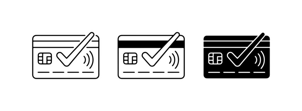 Credit Card Payment Icons, Approved Transaction Symbols, Contactless Payment Graphics, Financial Transaction Icons, Vector Set