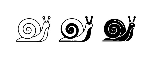 Snail Icons Set, Simple Line Art and Silhouette Vector Graphics for Nature and Wildlife Concepts © MstMithila