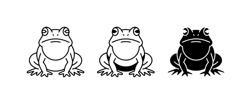 Three Frogs Vector Set, Outline and Silhouette, Simple Amphibian Graphics for Nature and Wildlife Designs