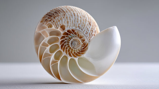 Nautilus shell macro, seashell skeleton structure, spiral pattern, natural texture, high fidelity detail