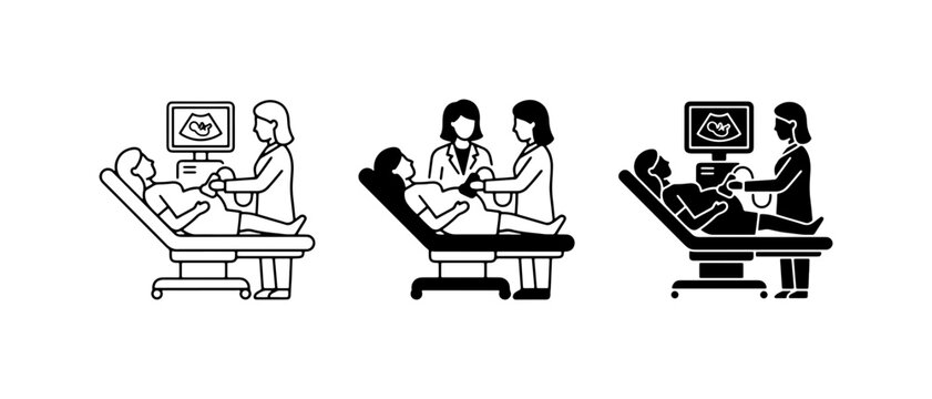 Medical Ultrasound Icons Set, Diagnostic Imaging Vector Graphics, Healthcare Examination Illustrations