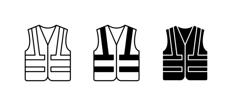 High Visibility Safety Vest Icons, Reflective Workwear Graphics, Construction Apparel Symbols, Set of 3 Vest Illustrations