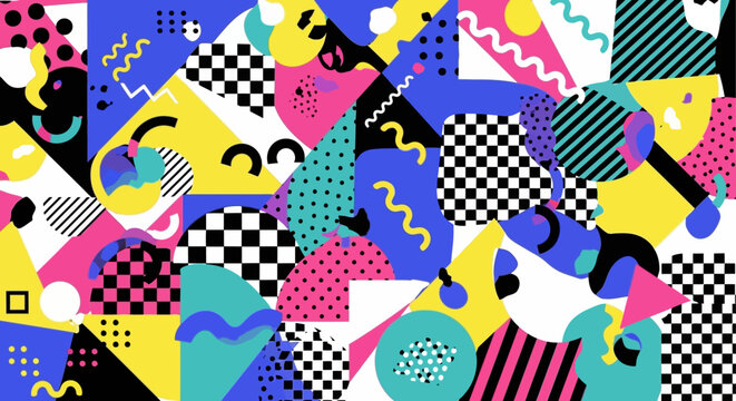 Vibrant Geometric Memphis Style Pattern Background