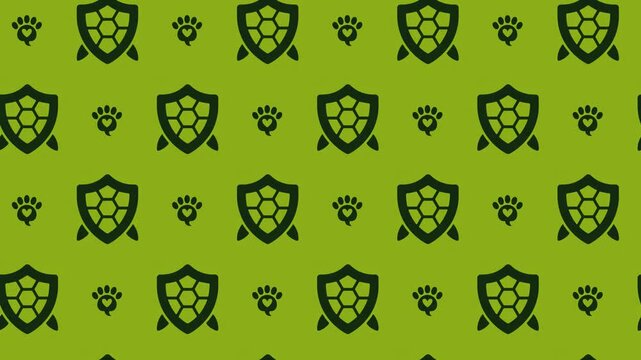 Heart Paw Print and Turtle Shell Protection Seamless Pattern, Wildlife Care Concept.