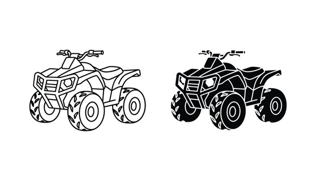 All terrain vehicle ATV quad bike icon set in black and white for extreme sports and outdoor vehicle branding