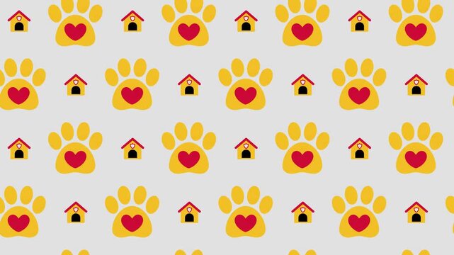 Pet House with Heart and Shield Protection Seamless Pattern, Safe Pet Housing Concept.