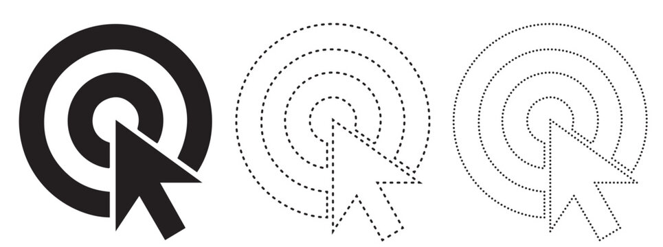 Collection of three click icons with cursor arrow and target symbol click icon mouse pointer selection icon user interface online action web navigation digital interface