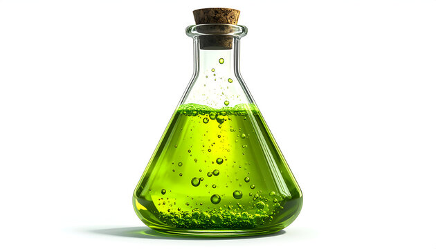 Green Potion in a Flask with Bubbles.