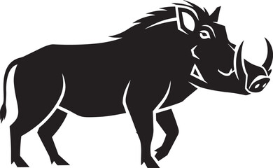 Fototapeta premium Black silhouette of a warthog walking simple vector illustration for wildlife or safari themes isolated on white background