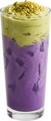 Fototapeta premium Gourmet Ube Pistachio Cream Drink with Nutty Flavor and Purple Swirls