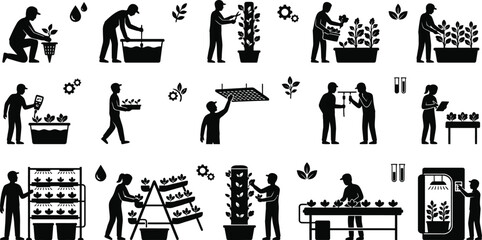 Fototapeta premium People gardening and selling plants vector illustration isolated on white background, Vector