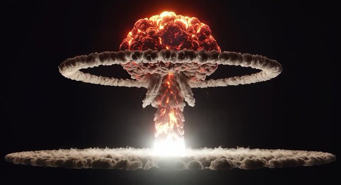 Explosive Nuclear Explosion with Mushroom Cloud in Dark Sky