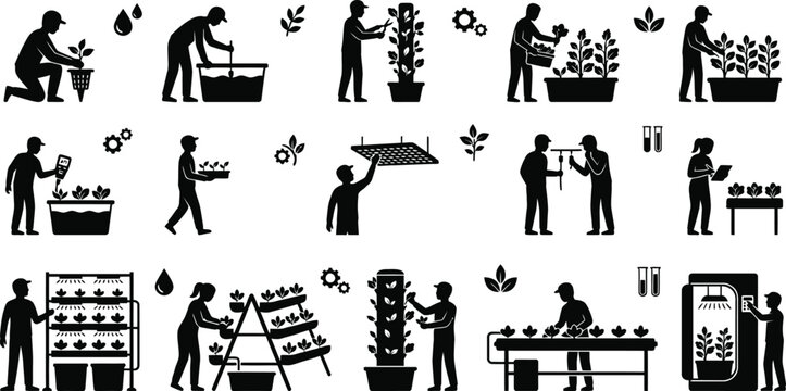 People gardening and selling plants vector illustration isolated on white background, Vector