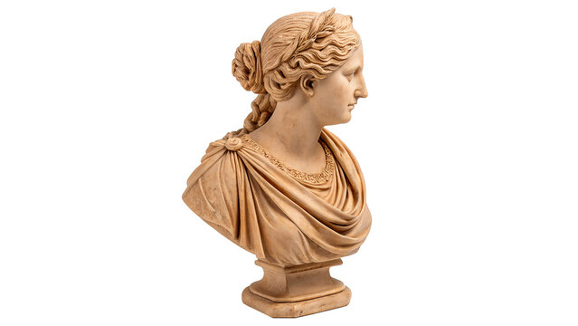 Classical marble bust statue of a human head for art history and museum education isolated on transparent background