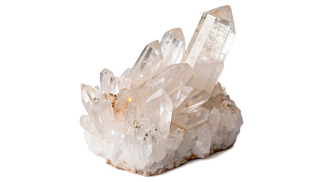 Natural raw white quartz crystal for healing wellness and geological mineral collection education concepts isolated on transparent background