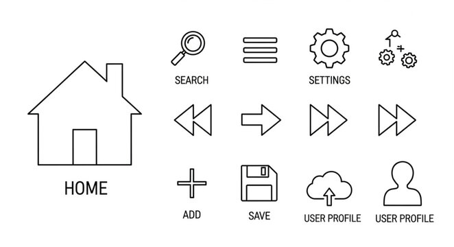 Black and white web navigation icons.
