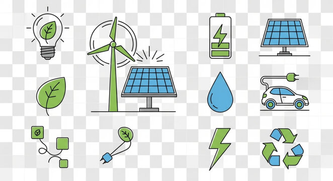 Eco friendly energy solar panel icons.