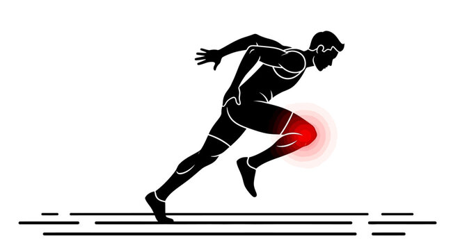 Silhouette runner experiencing hip and knee joint pain
