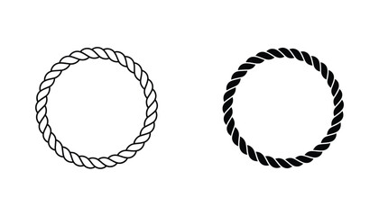 Braided nautical rope frame circle icon in outline and solid black vector styles for maritime design © Quantum