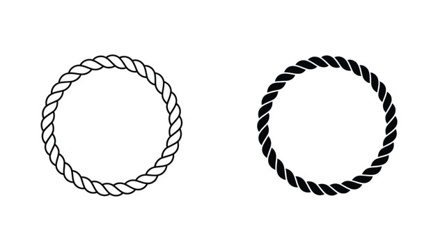 Braided nautical rope frame circle icon in outline and solid black vector styles for maritime design