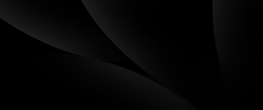 Deep Black Abstract Background with Bold Crossing Curve and Diagonal Lines, Dramatic Dark Luxury Design