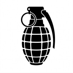 Fototapeta premium Black hand grenade silhouette icon on white background for military warning danger and tactical security design