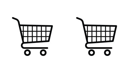 Shopping cart for retail and grocery store commerce depicted in dual style line art and solid black vector graphics for e-commerce design © Purely