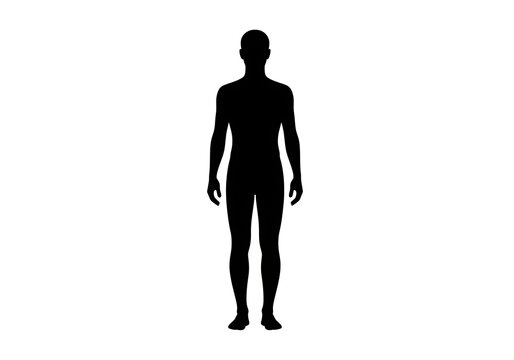 Full human body silhouette icon, black male figure isolated on transparent background for design.