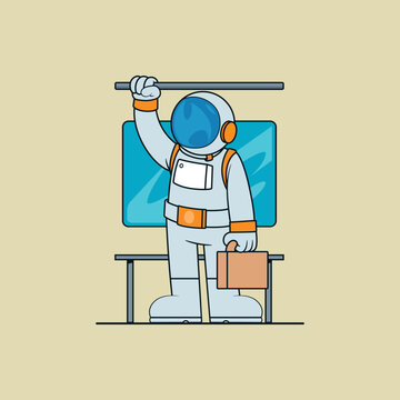 Astronaut commuter concept illustration. Space, business, subway, transport design concept