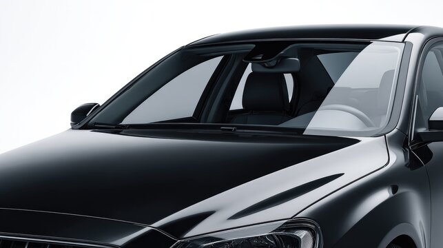 Sleek black car interior and windshield detail, modern automotive design