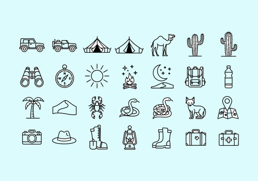 illustration of summer icon in the desert