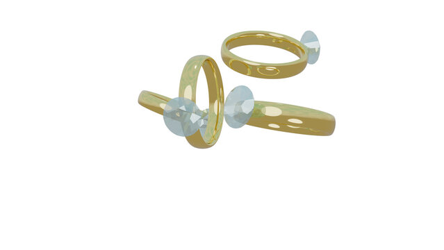 4 dimond rings falling on transparent background